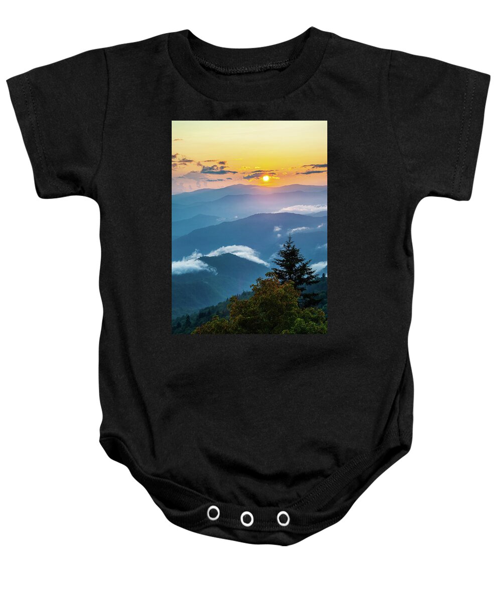 Outdoors Baby Onesie featuring the photograph Blue Ridge Parkway Cherokee NC Summer Sunset Scenic View by Robert Stephens