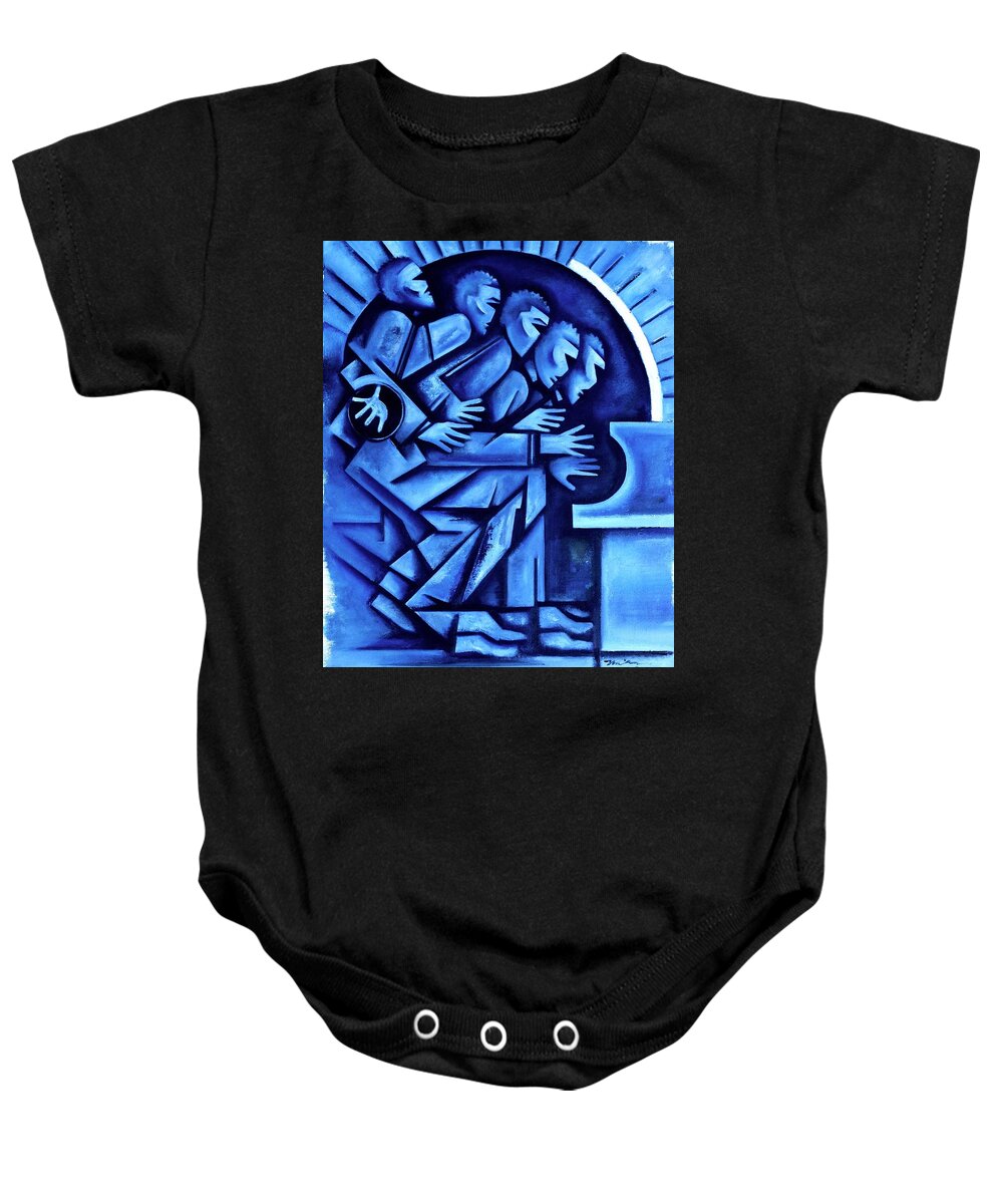 Jazz Baby Onesie featuring the painting Blues/ Ascent by Martel Chapman