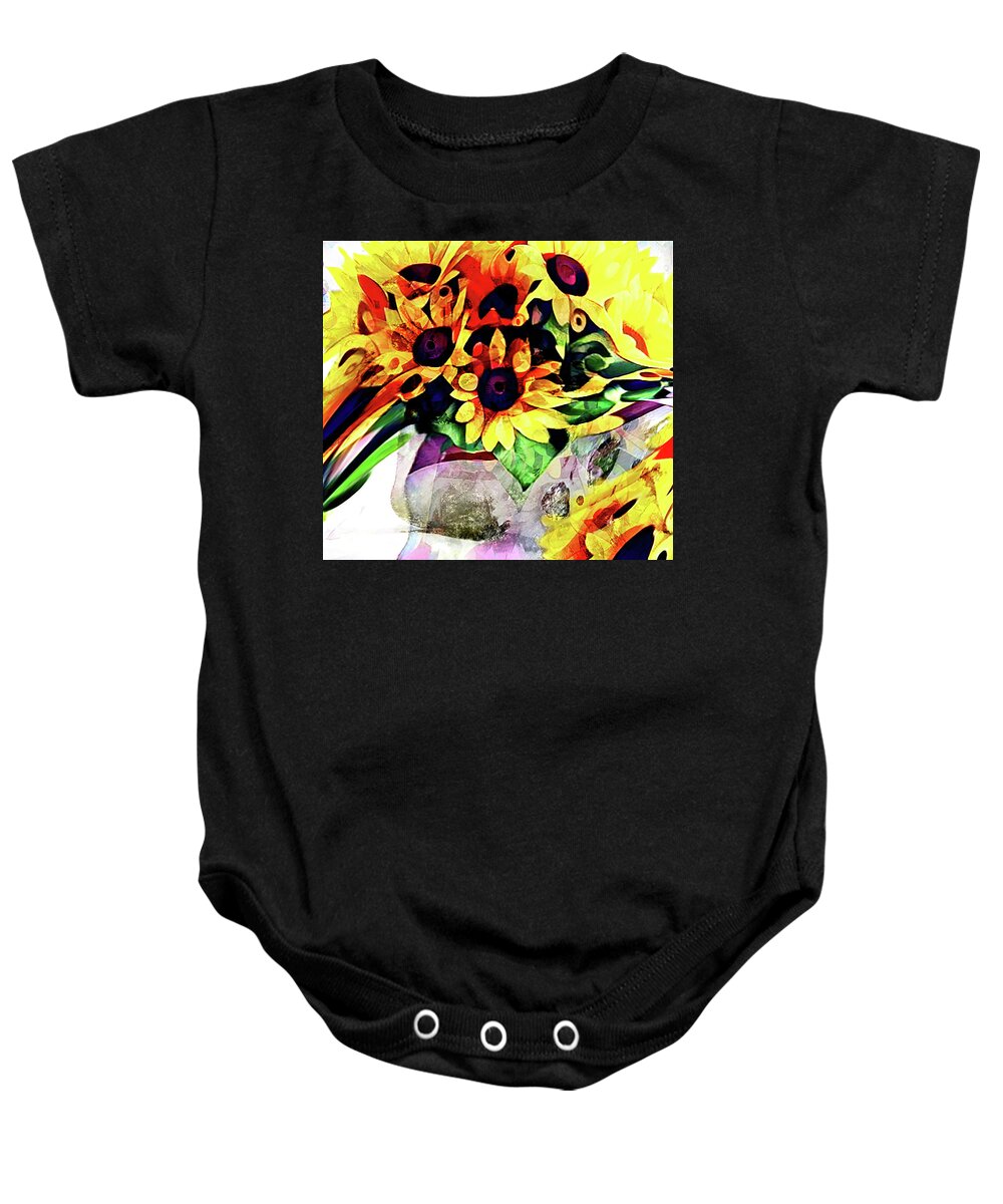 Sunflowers Baby Onesie featuring the digital art Bouquet Sunflowers Abstract by Cathy Anderson