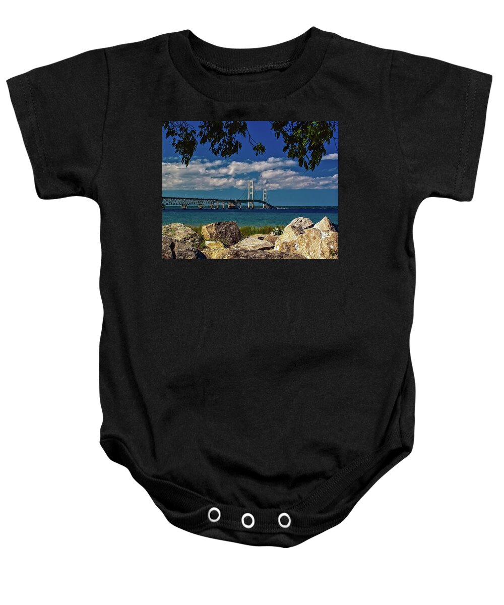 America Baby Onesie featuring the photograph Bridge to the U.P. by Nick Zelinsky Jr