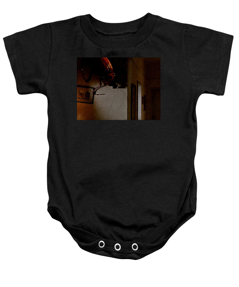 Insect Baby Onesie featuring the painting Bug Problem by Mark Baranowski