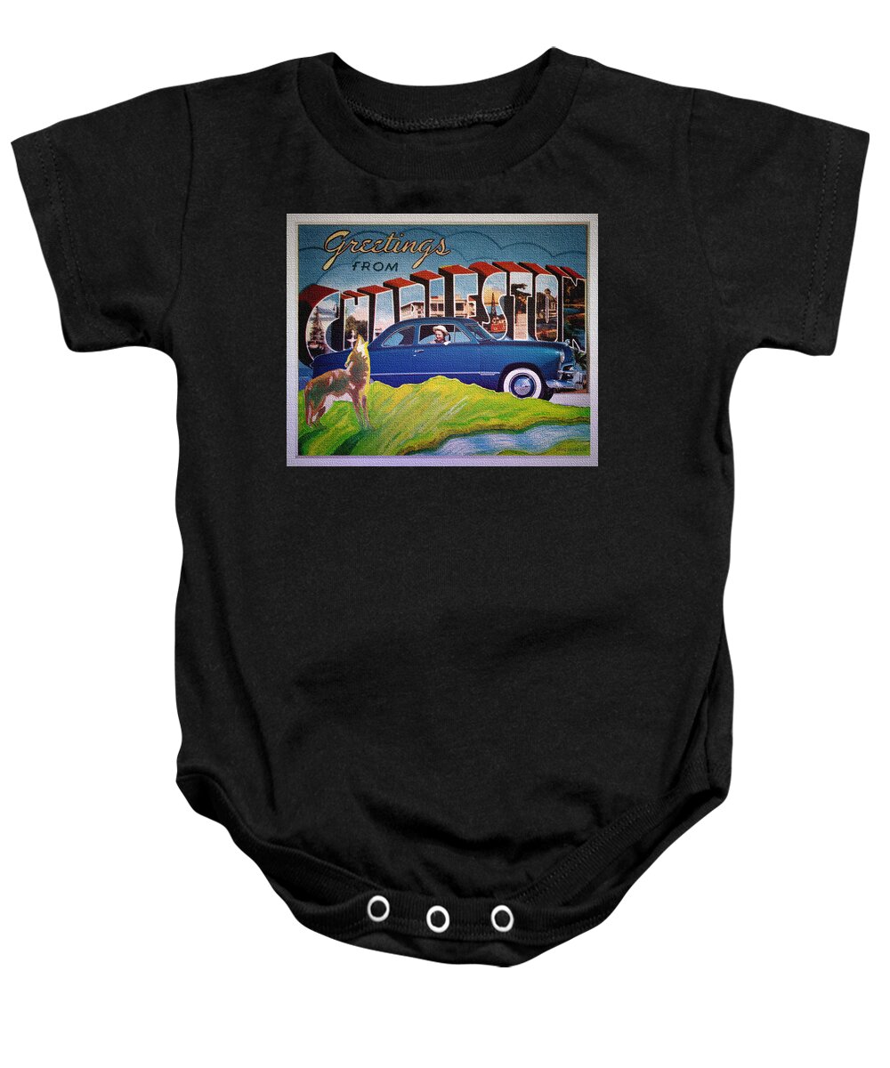Dixie Road Trips Baby Onesie featuring the digital art Dixie Road Trips / Charleston by David Squibb