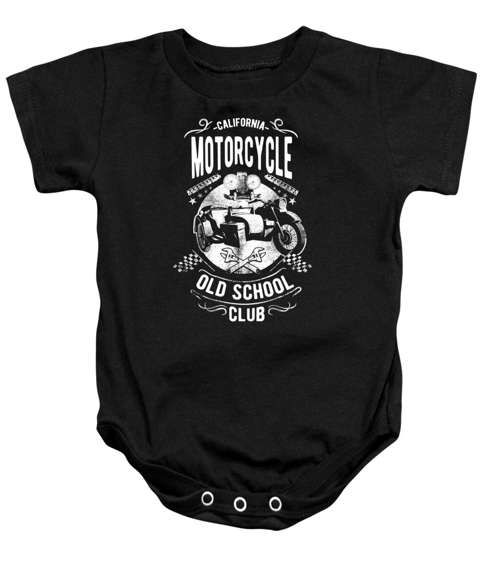 Mechanic Baby Onesie featuring the digital art California Motorcycle Old School Club by Jacob Zelazny