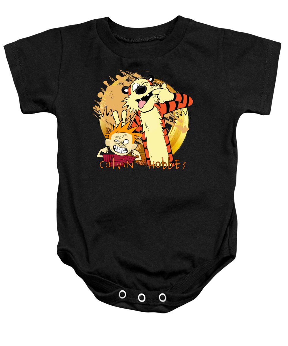 Calvin And Hobbes Baby Onesie featuring the digital art Calvin And Hobbes by Nicolle Alecta