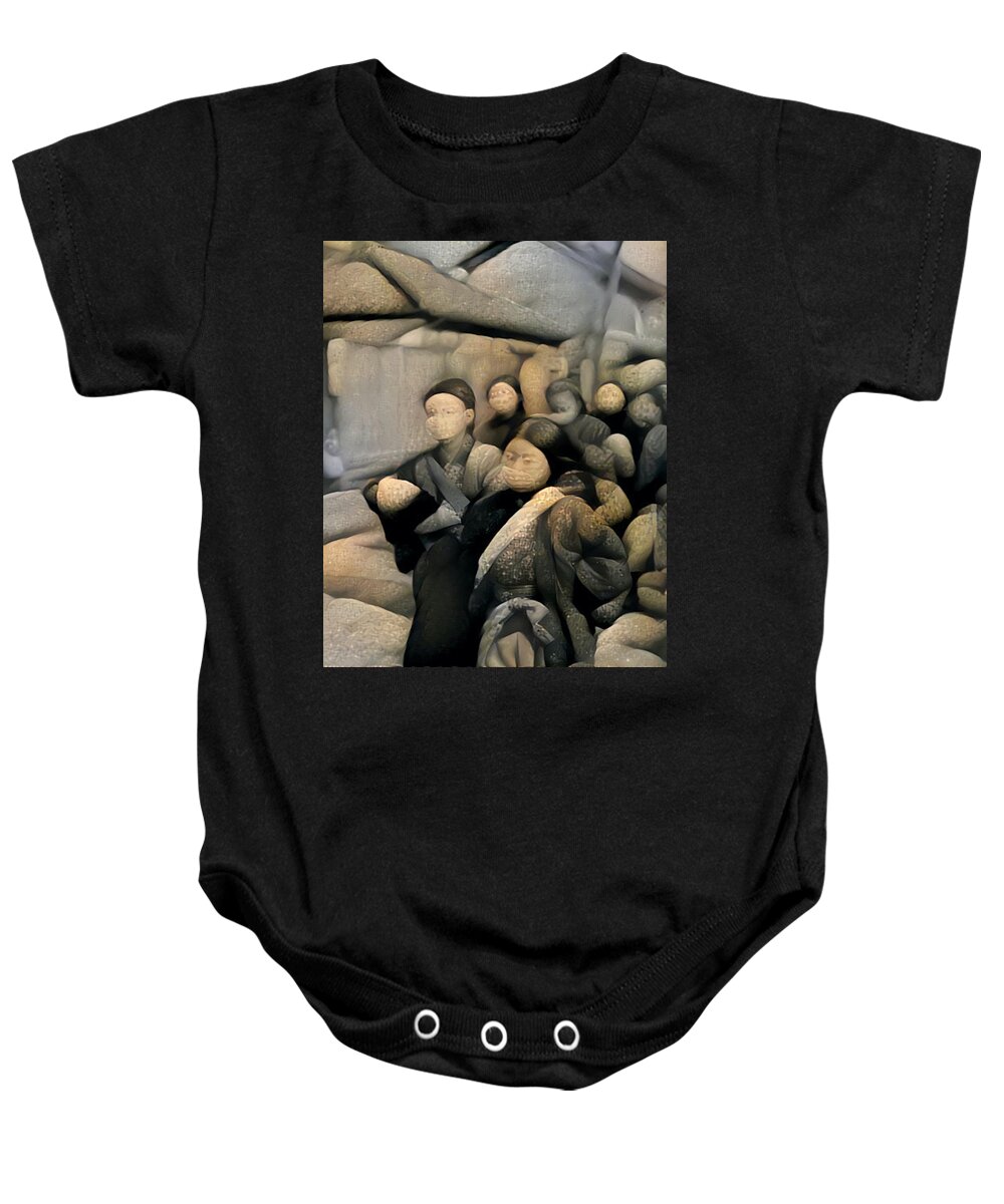Covid Baby Onesie featuring the digital art Cast the First Stone by Matthew Lazure