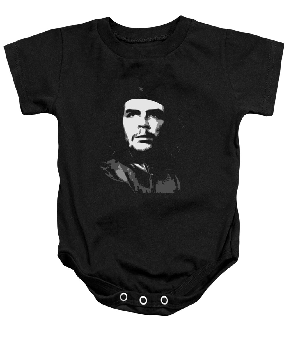 Che Baby Onesie featuring the digital art Che Guevara Black and White by Megan Miller