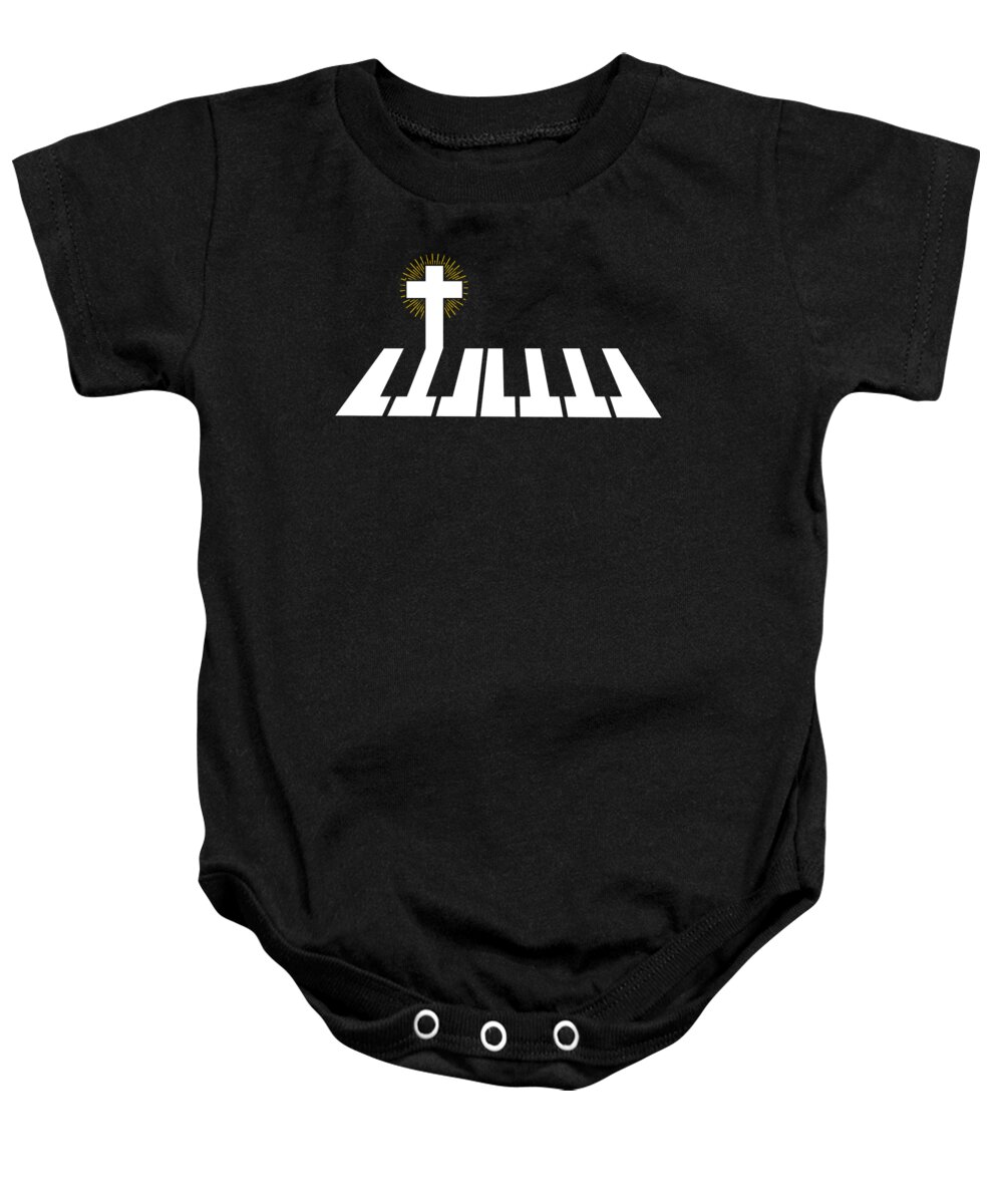 Bible Baby Onesie featuring the digital art Christian Piano Music Cross Apparel by Michael S