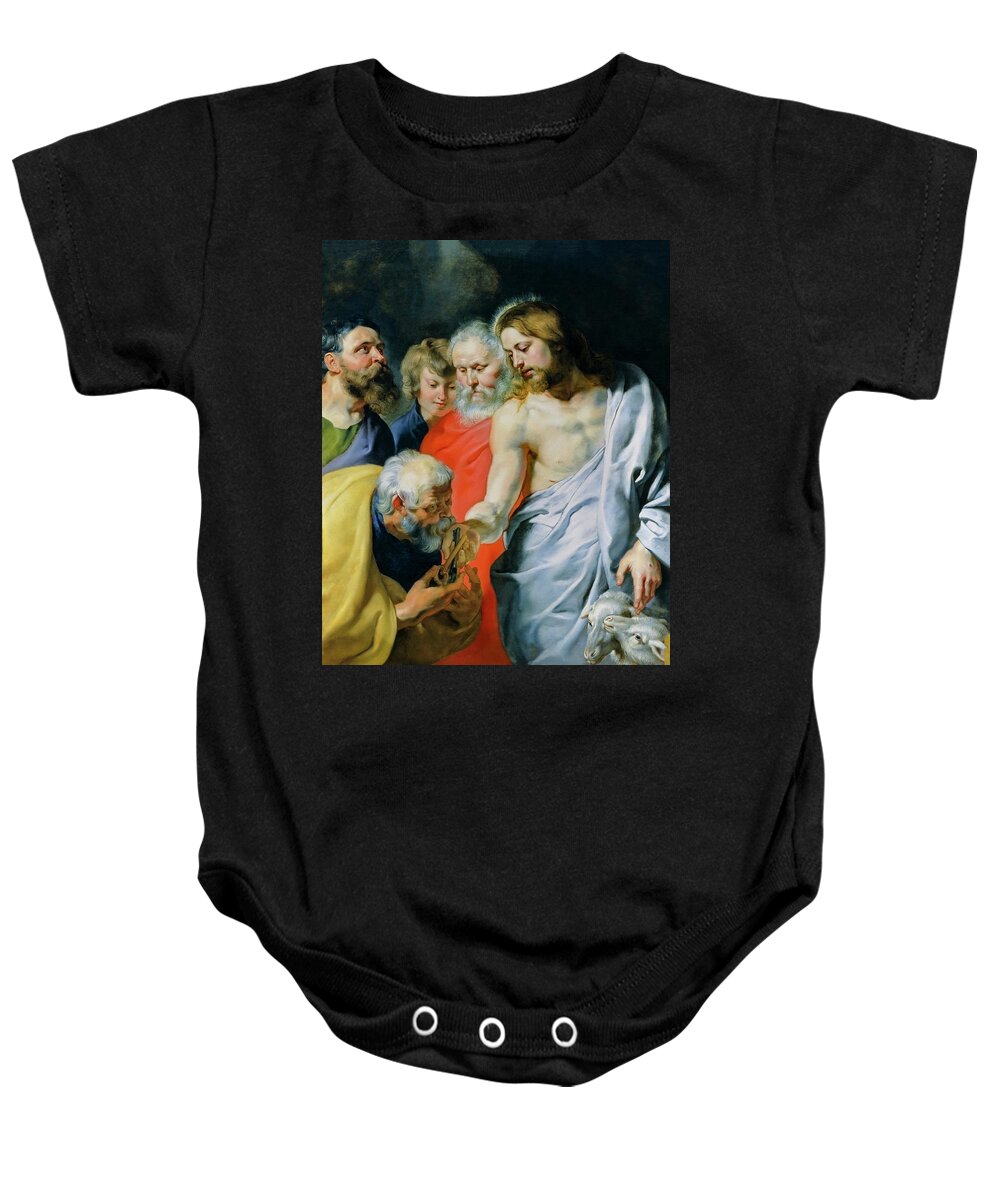 Christs Charge To Peter Baby Onesie featuring the photograph Christs Charge to Peter by Peter Paul Rubens by Carlos Diaz