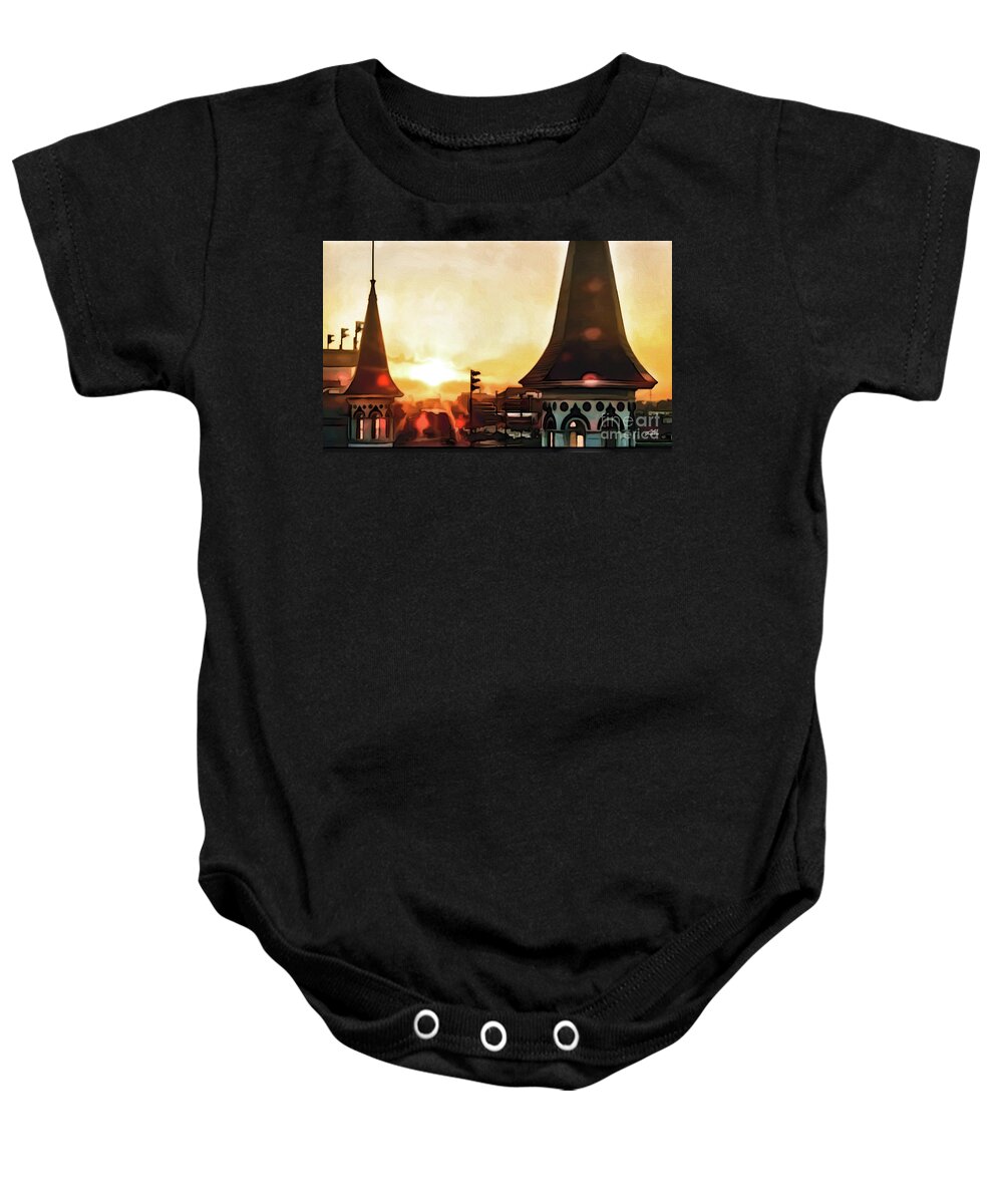 Churchill Downs Baby Onesie featuring the digital art Churchill Sunset by CAC Graphics