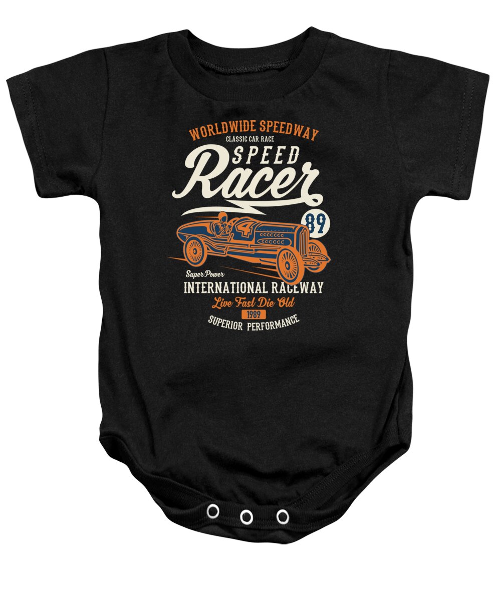 Distressed Baby Onesie featuring the digital art Classic Car Race Speed Racer by Jacob Zelazny