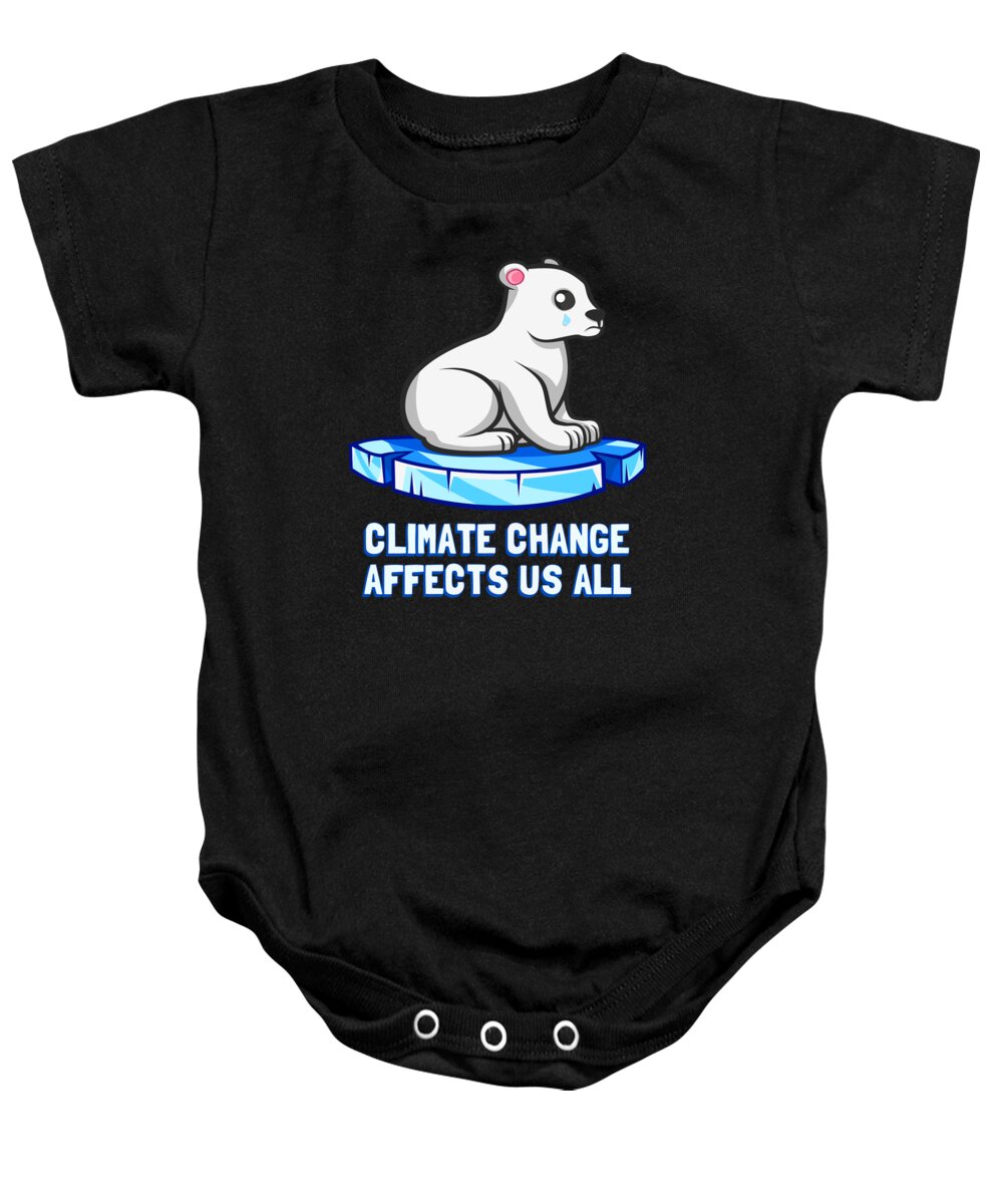 Protest Baby Onesie featuring the digital art Climate Change Affects Us All Crying Polar Bear by Flippin Sweet Gear