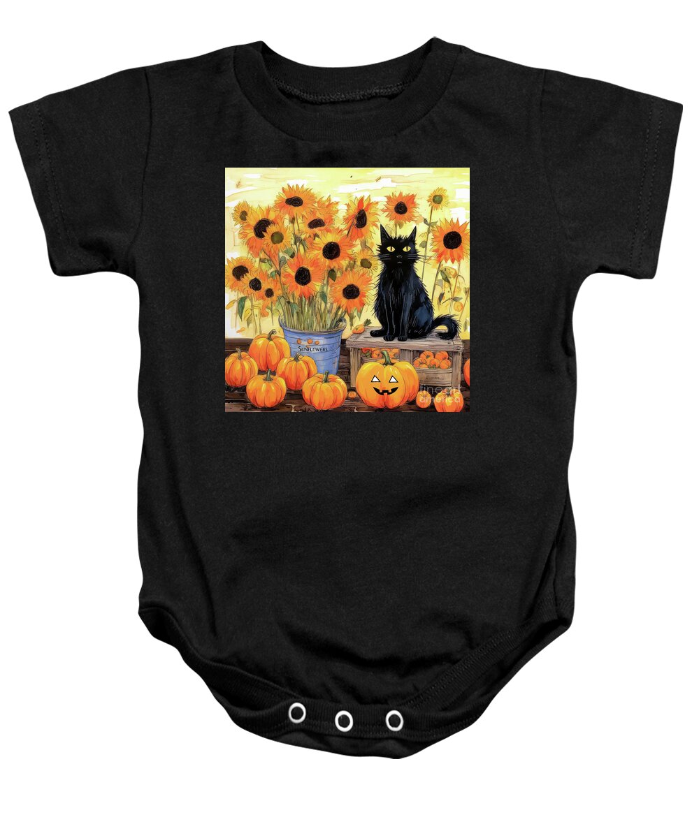 Cat Baby Onesie featuring the painting Coco At The Farm Stand by Tina LeCour