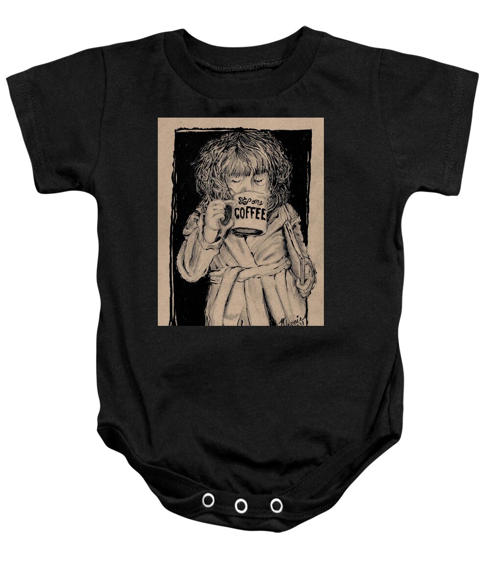 Coffee Baby Onesie featuring the drawing Coffee Girl by Marnie Clark