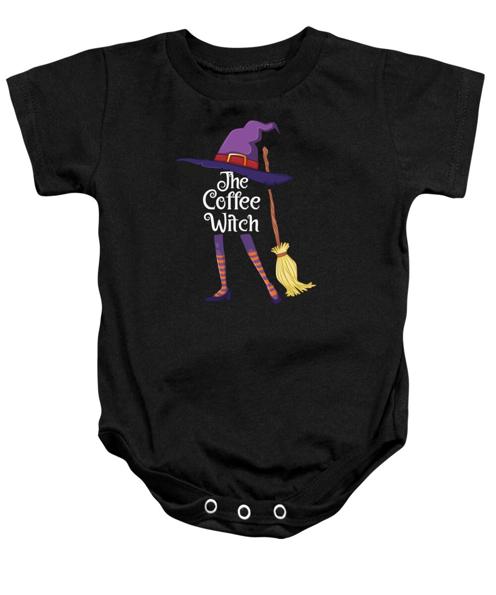 Halloween Costume Baby Onesie featuring the digital art Coffee Witch Funny Witch Costume by Toms Tee Store
