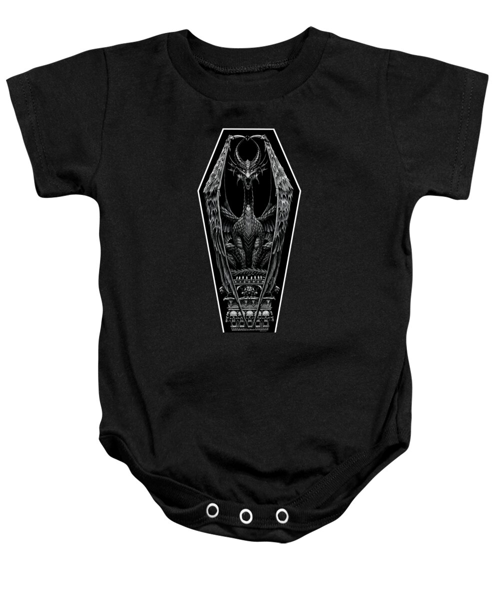 Dragon Baby Onesie featuring the drawing Coffin Dragon by Stanley Morrison