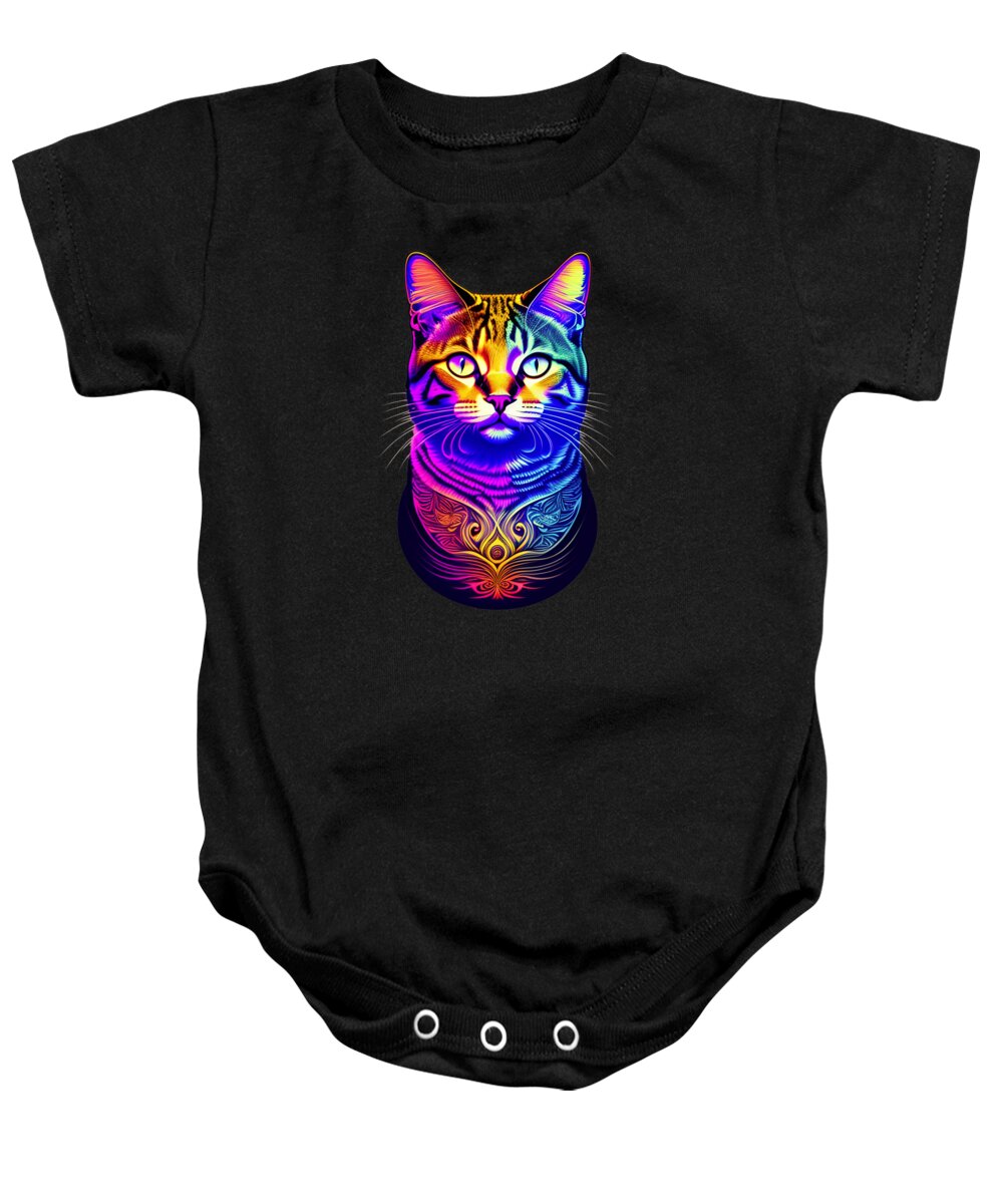 Cool Baby Onesie featuring the digital art Colorful Psychedelic Cat by Flippin Sweet Gear