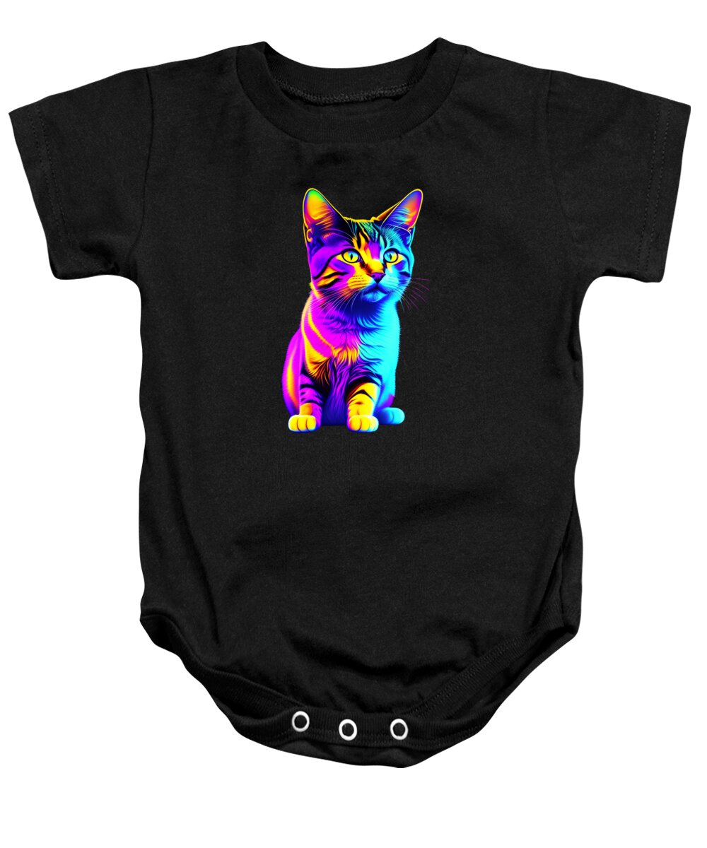 Cool Baby Onesie featuring the digital art Colorful Rainbow Kitten by Flippin Sweet Gear