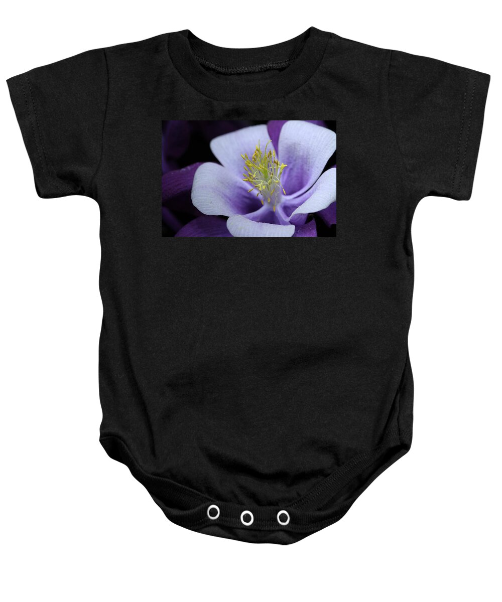 Macro Baby Onesie featuring the photograph Columbine 764 by Julie Powell