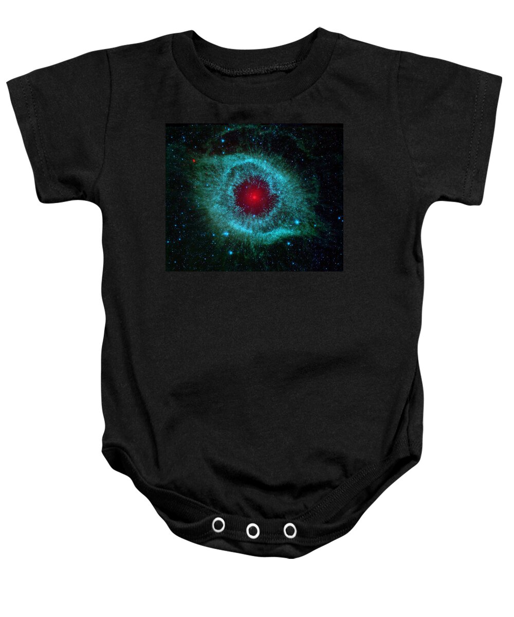 Helix Nebula Baby Onesie featuring the painting Comets Kick up Dust in Helix Nebula Space Galaxy by Tony Rubino