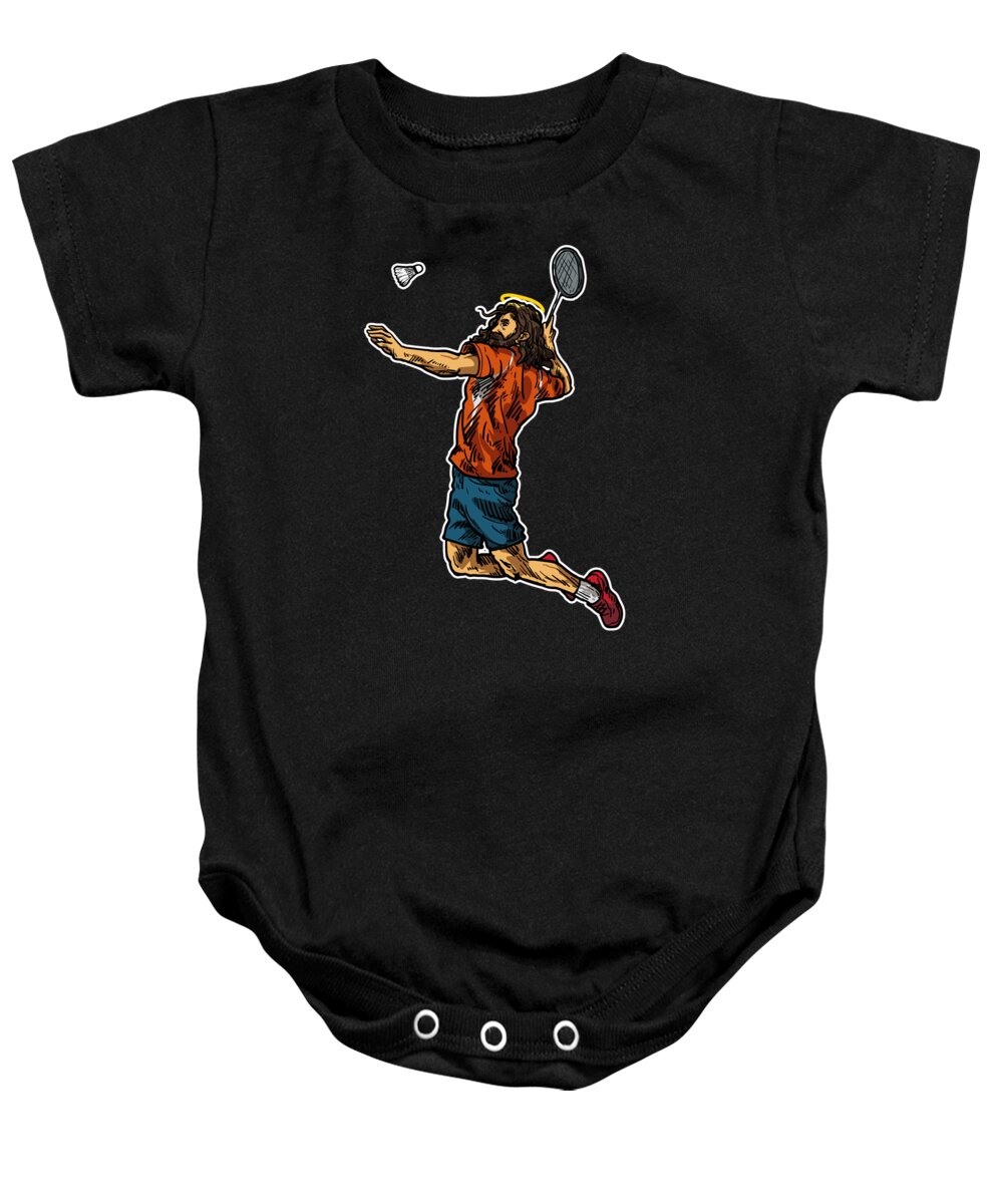 Jesus Baby Onesie featuring the digital art Cool Jesus Feather Ball Badminton Gift Idea by J M