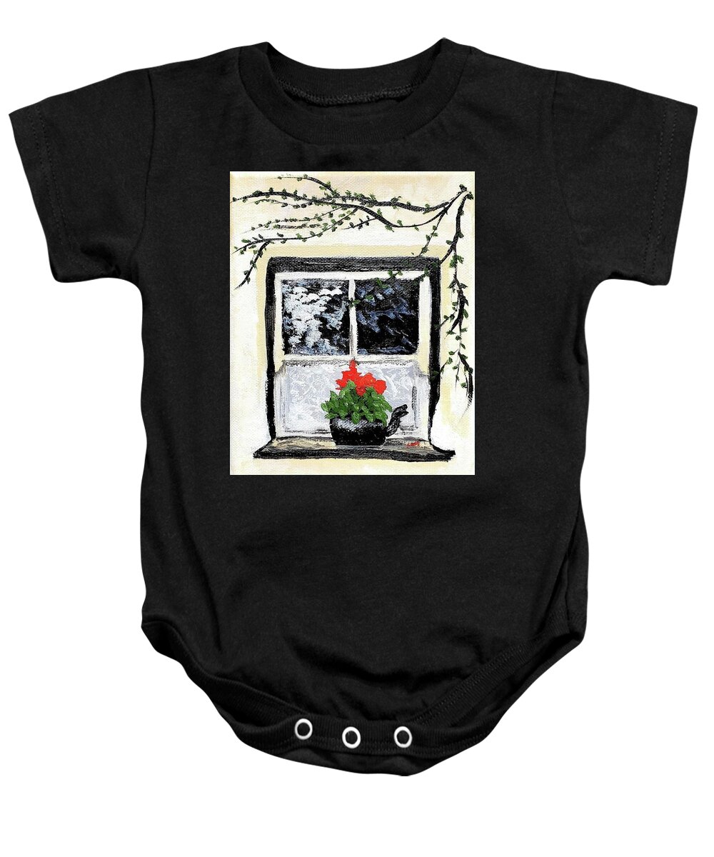  Baby Onesie featuring the painting Cottage Window by Amy Kuenzie