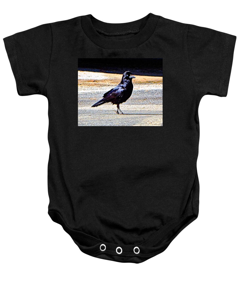 Bird Baby Onesie featuring the photograph Crow Crossing The Street by Andrew Lawrence