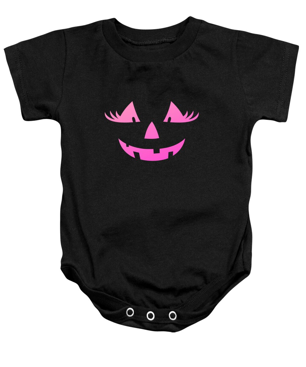 Cute Baby Onesie featuring the digital art Cute Pink Pumpkin Jack O Lantern Halloween by Flippin Sweet Gear