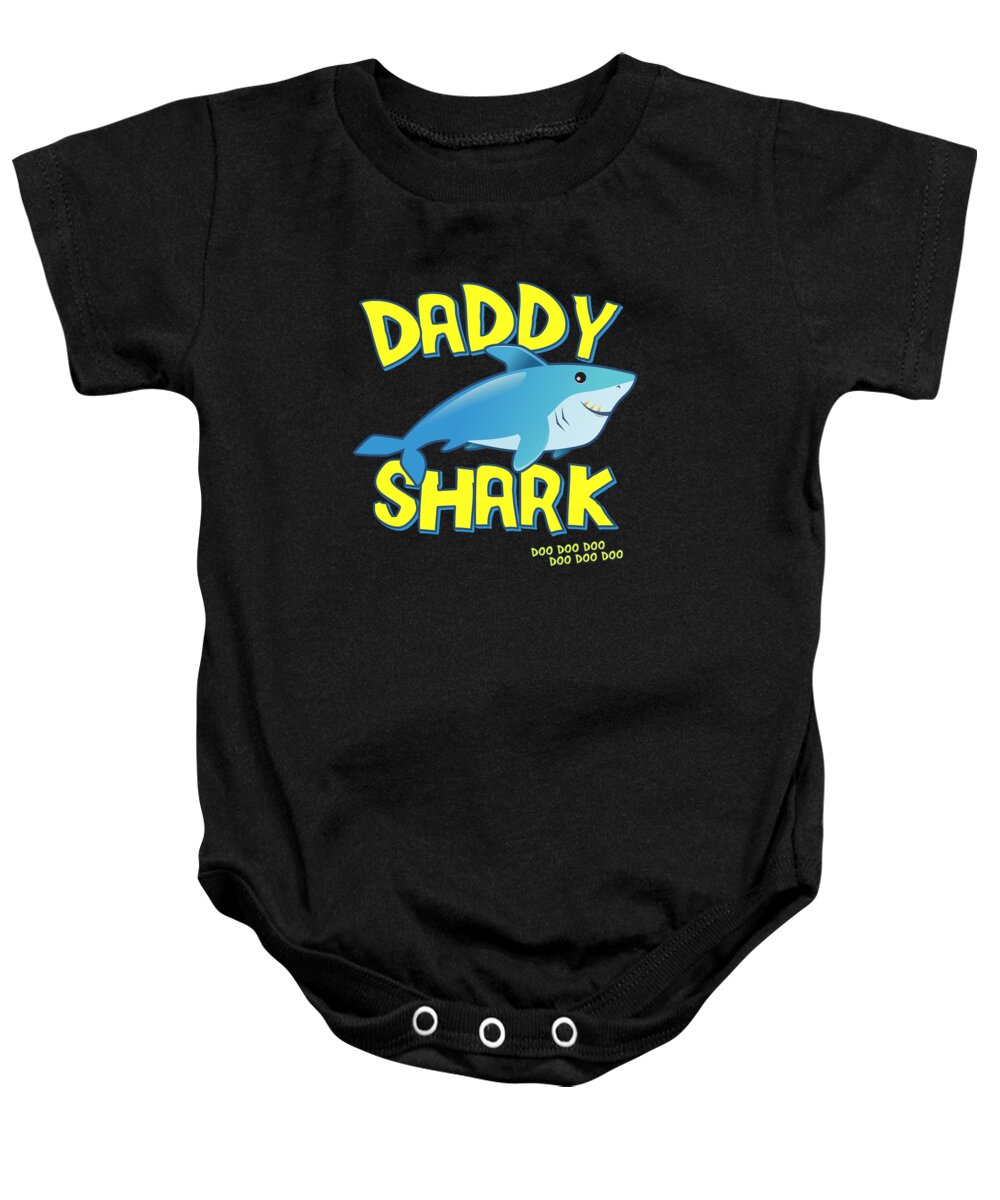 Gifts For Dad Baby Onesie featuring the digital art Daddy Shark Fathers Day Gift by Flippin Sweet Gear