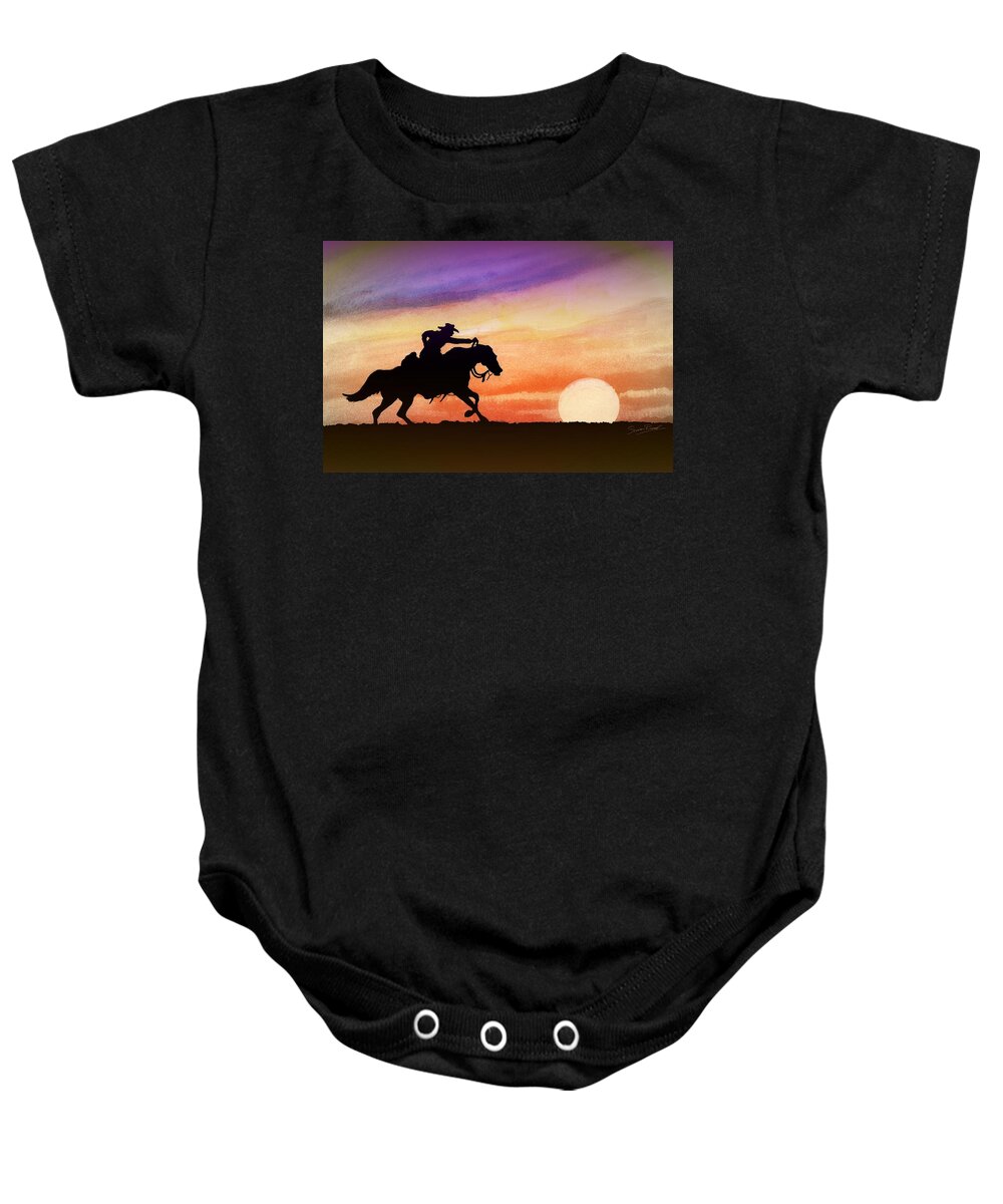 Indian Inks Baby Onesie featuring the painting Dark Rider Two by Simon Read