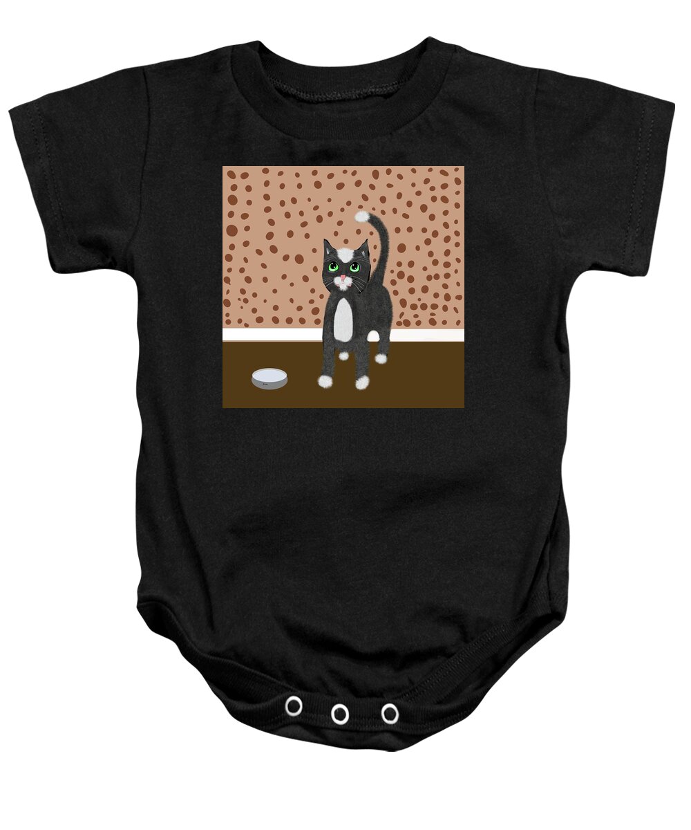 Cat Baby Onesie featuring the digital art Dinners late tonight by Elaine Hayward