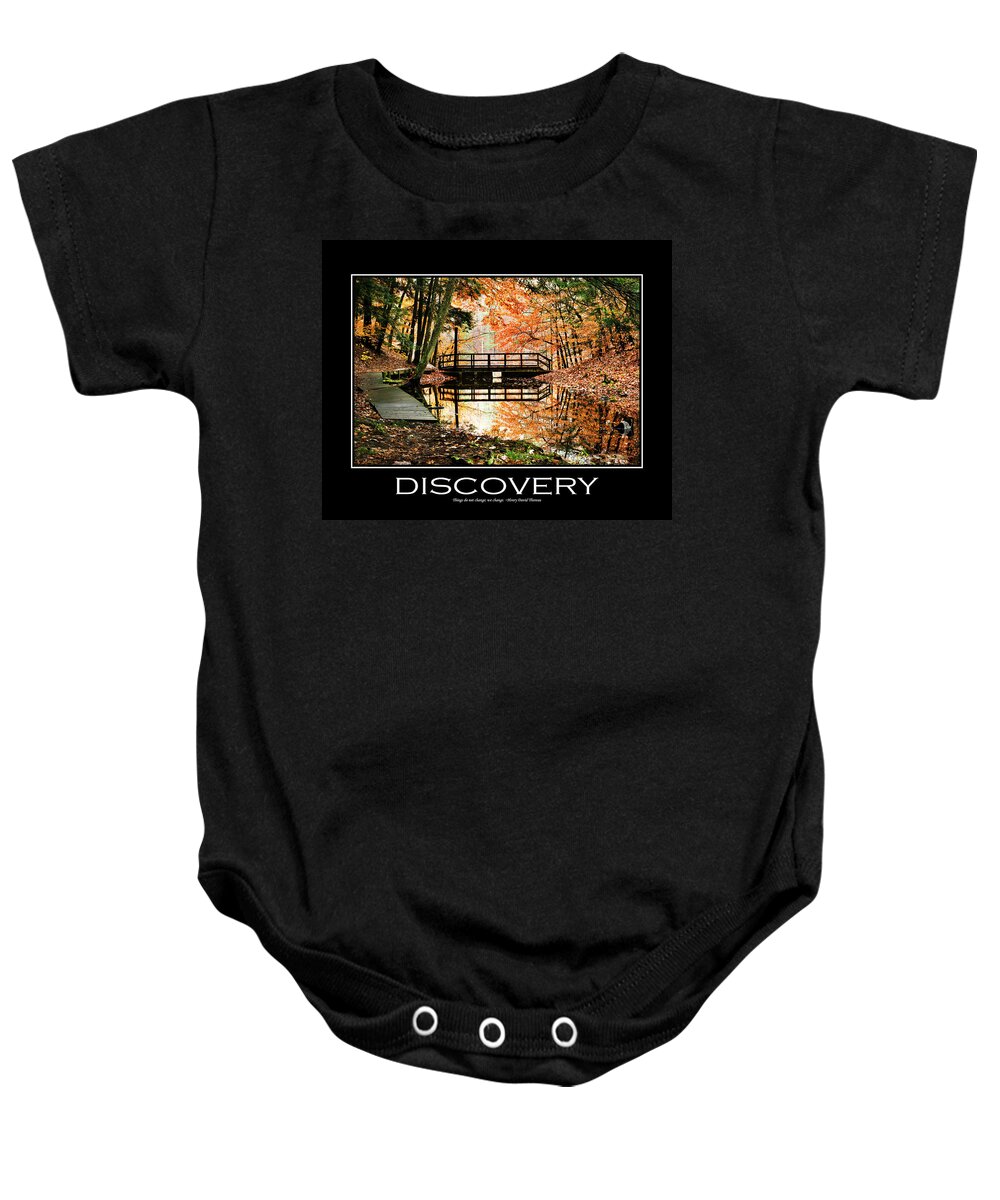 Inspirational Baby Onesie featuring the mixed media Discovery Inspirational Motivational Poster Art by Christina Rollo
