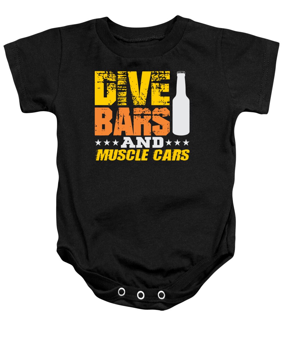 Beer Drinker Baby Onesie featuring the digital art Dive Bars and Muscle Cars by Jacob Zelazny