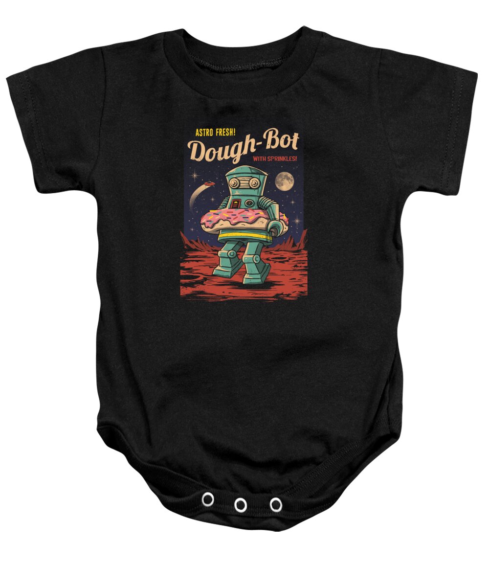 Vintage Robot Baby Onesie featuring the digital art Dough Bot by Vincent Trinidad