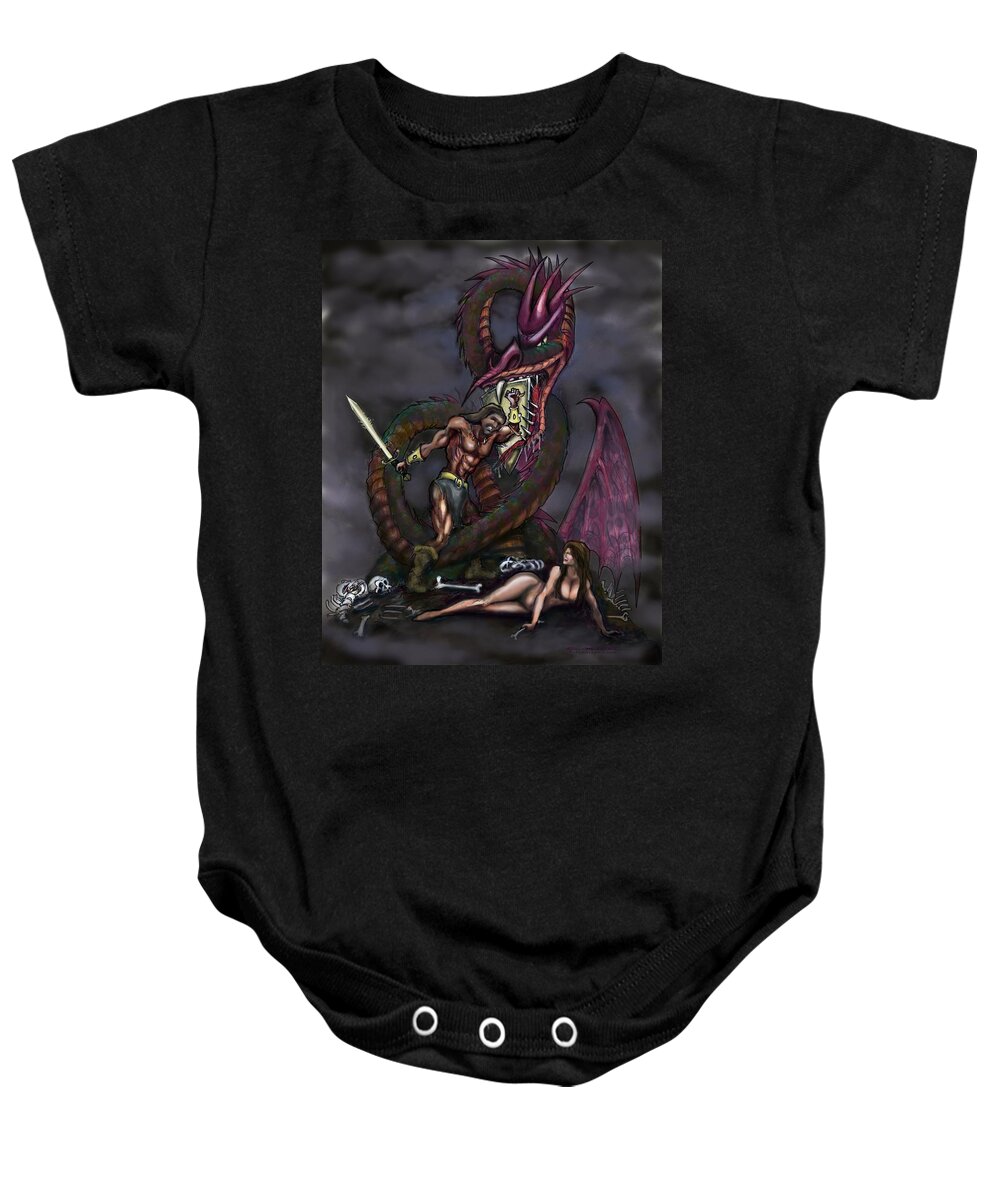 Dragon Baby Onesie featuring the painting Dragonslayer by Kevin Middleton
