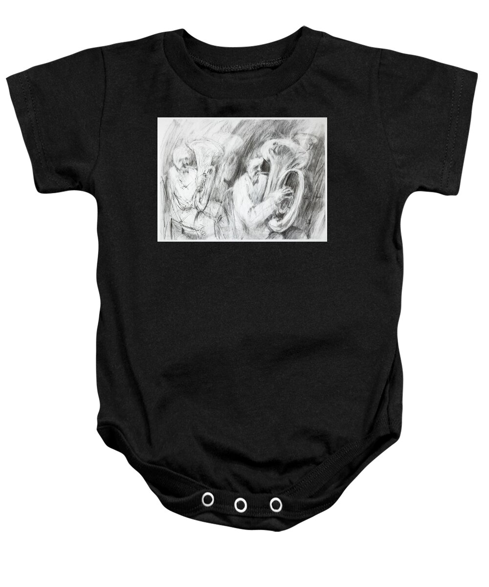 Dso Baby Onesie featuring the drawing DSO Brass by Lisa Tennant