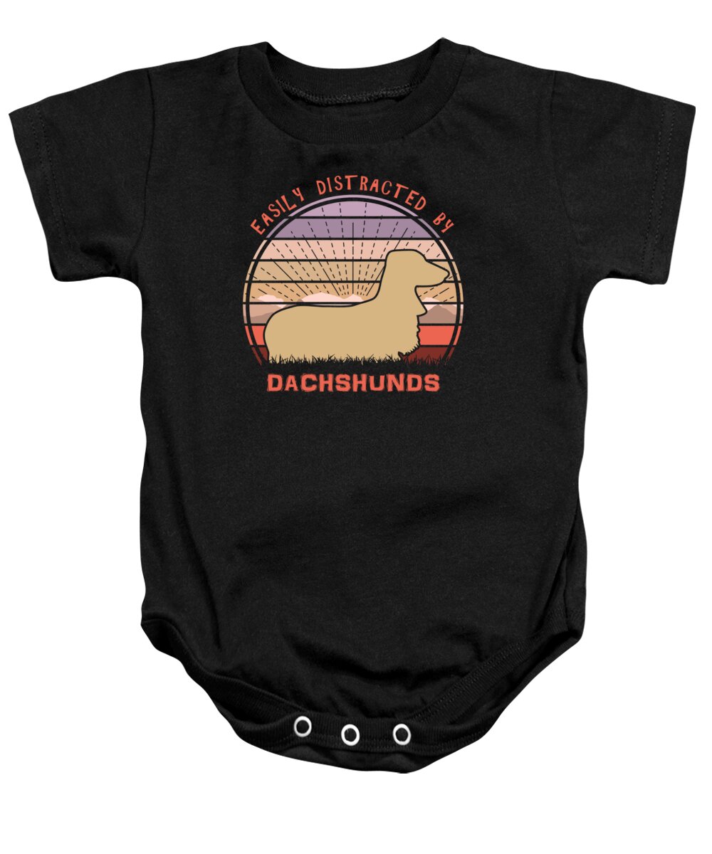 Easily Baby Onesie featuring the digital art Easily Distracted By Dachshunds by Megan Miller