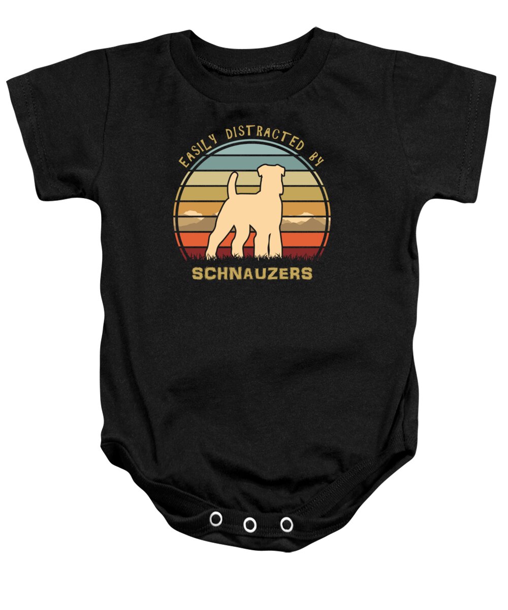 Easily Baby Onesie featuring the digital art Easily Distracted By Schnauzers by Megan Miller