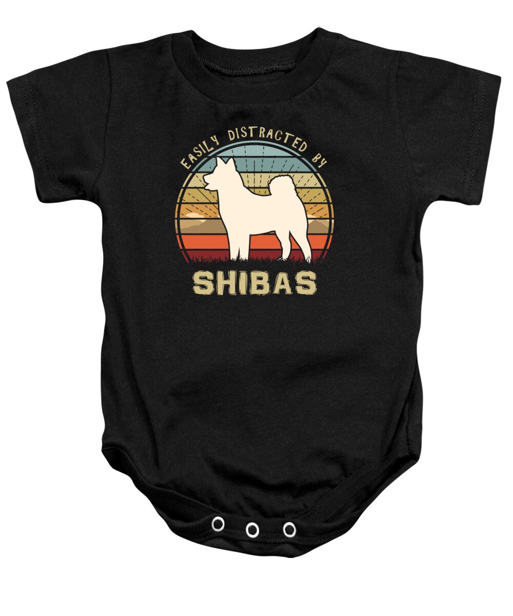 Easily Baby Onesie featuring the digital art Easily Distracted By Shibas by Megan Miller