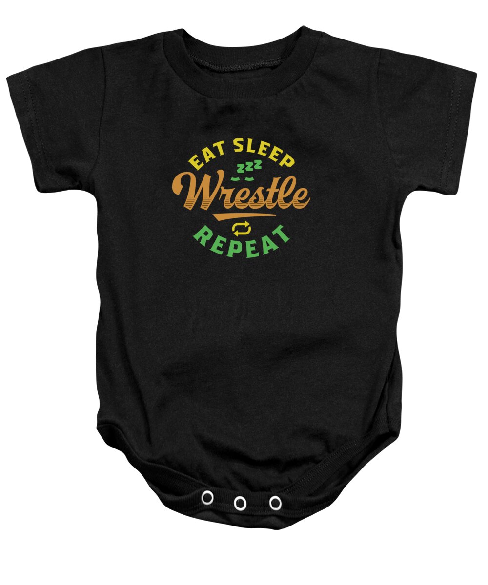 Wrestler Baby Onesie featuring the digital art Eat Sleep Wrestle Repeat by Jacob Zelazny
