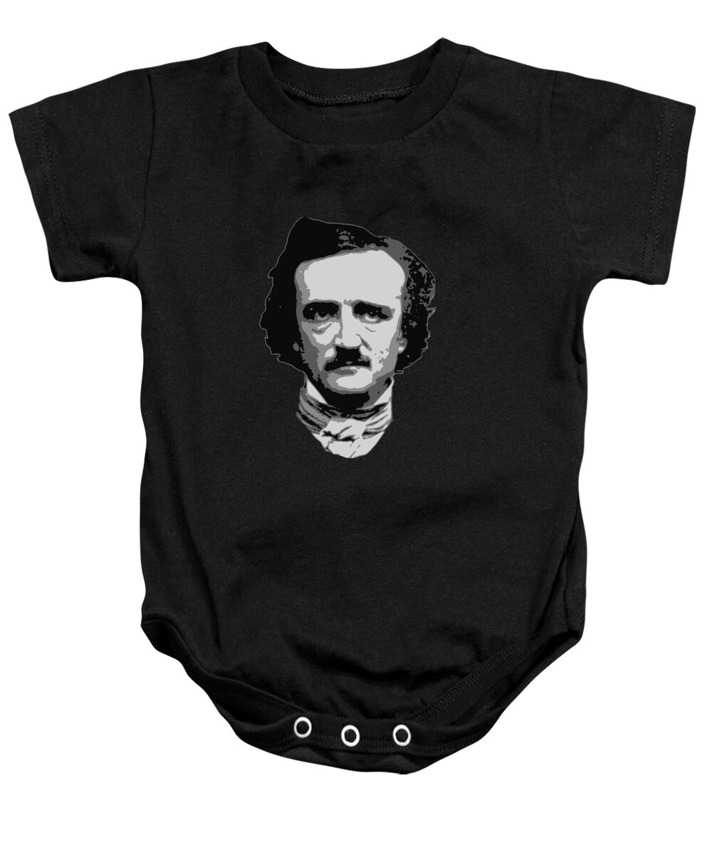 Edgar Baby Onesie featuring the digital art Edgar Allan Poe Black and White by Megan Miller