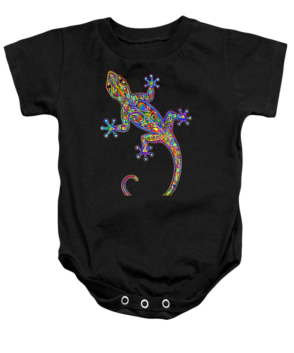 Gecko Baby Onesie featuring the painting Electric Gecko by Rebecca Wang