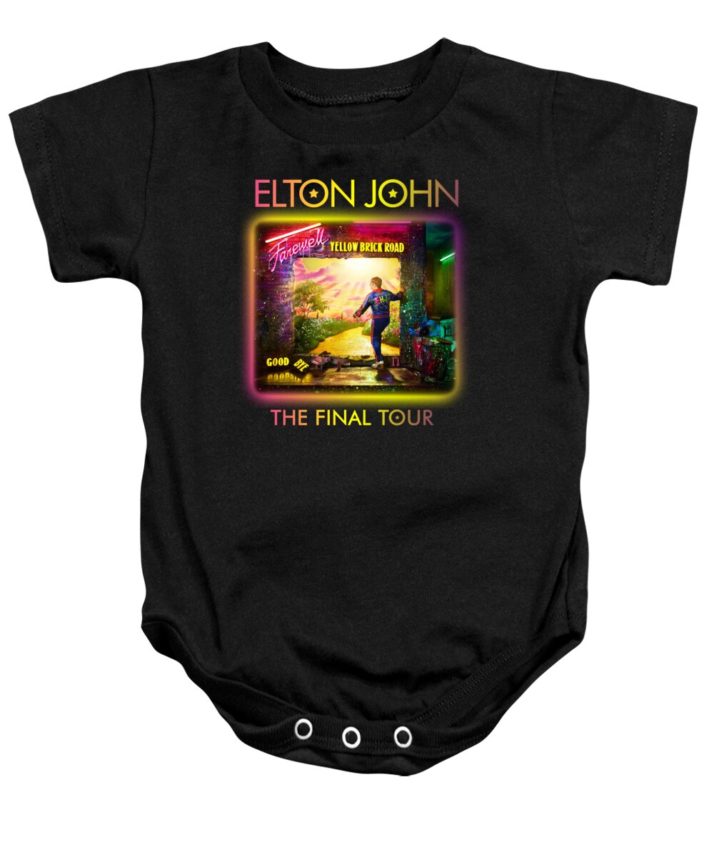 Elton Baby Onesie featuring the digital art Elton John Farewell Yellow Brick Road Tour 2020 by Jaki Meuhrn