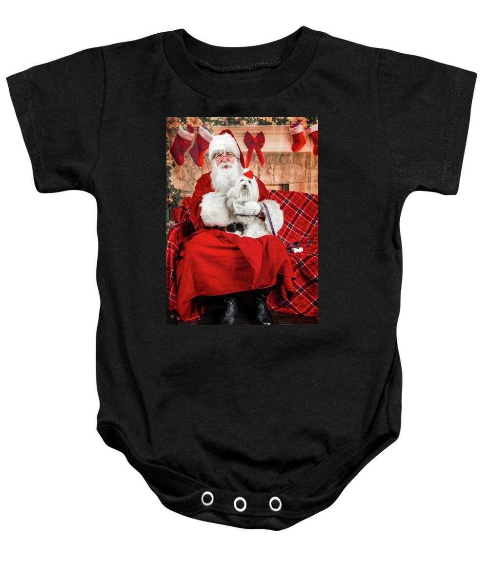 Emmy Baby Onesie featuring the photograph Emmy with Santa 1 by Christopher Holmes