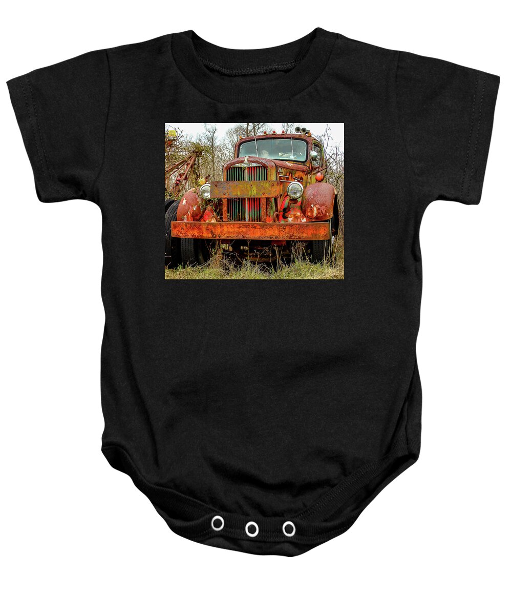 Vintage Trucks Baby Onesie featuring the photograph Enduring Series #171 MACK by Jeanne Jackson