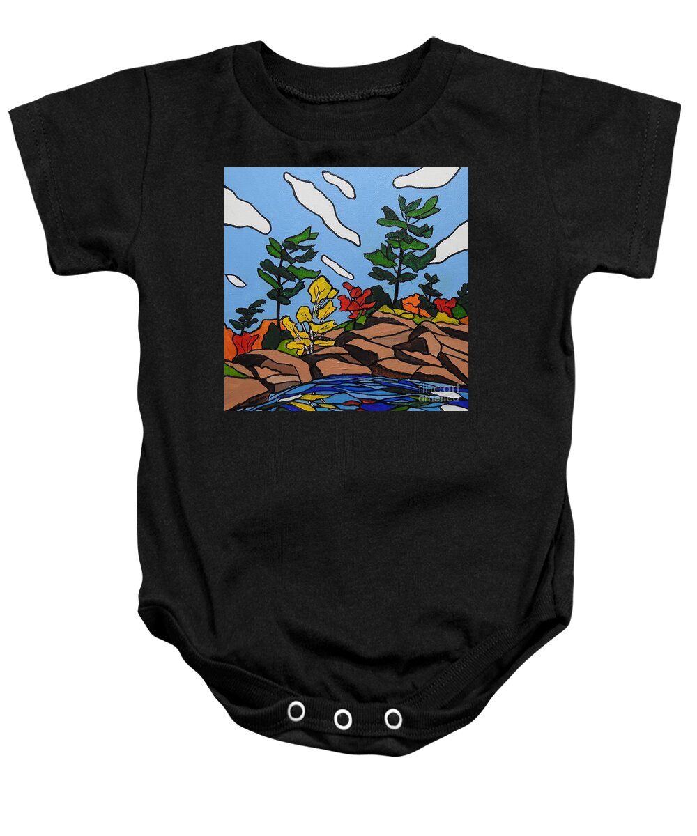 Trees Baby Onesie featuring the painting Fall cove by Petra Burgmann