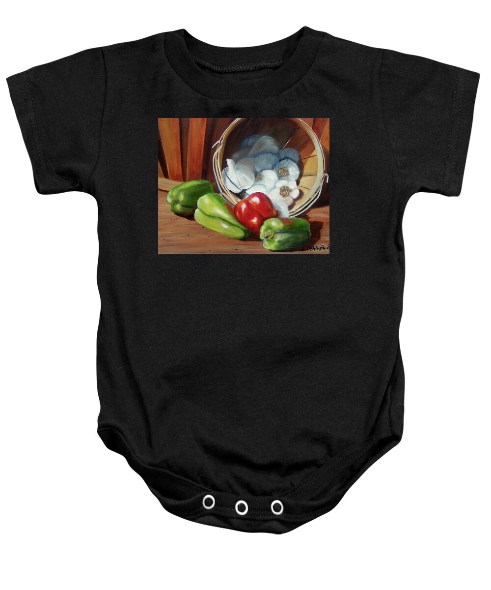 Peppers Baby Onesie featuring the painting Farmers Market by Susan Dehlinger