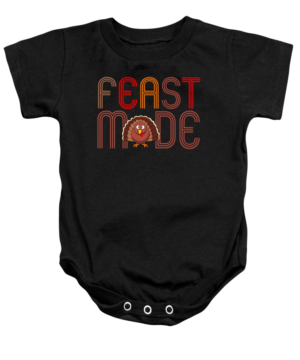 Thanksgiving Turkey Baby Onesie featuring the digital art Feast Mode Thanksgiving Turkey Dinner by Jacob Zelazny