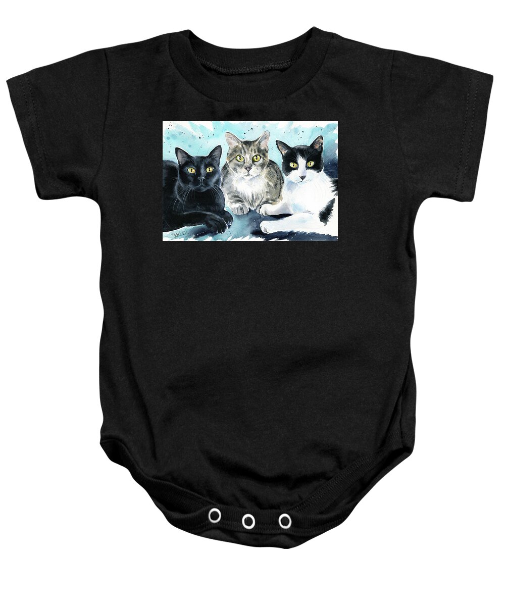 Cats Baby Onesie featuring the painting Felix, Dinho And Tuco Cat Painting by Dora Hathazi Mendes