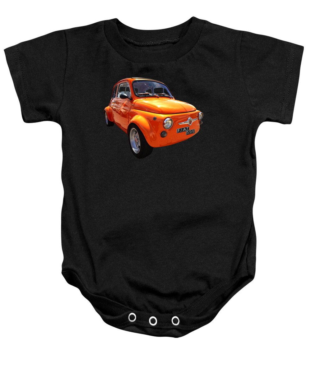 Fiat 500 Baby Onesie featuring the photograph Fiat 500 Orange by Worldwide Photography