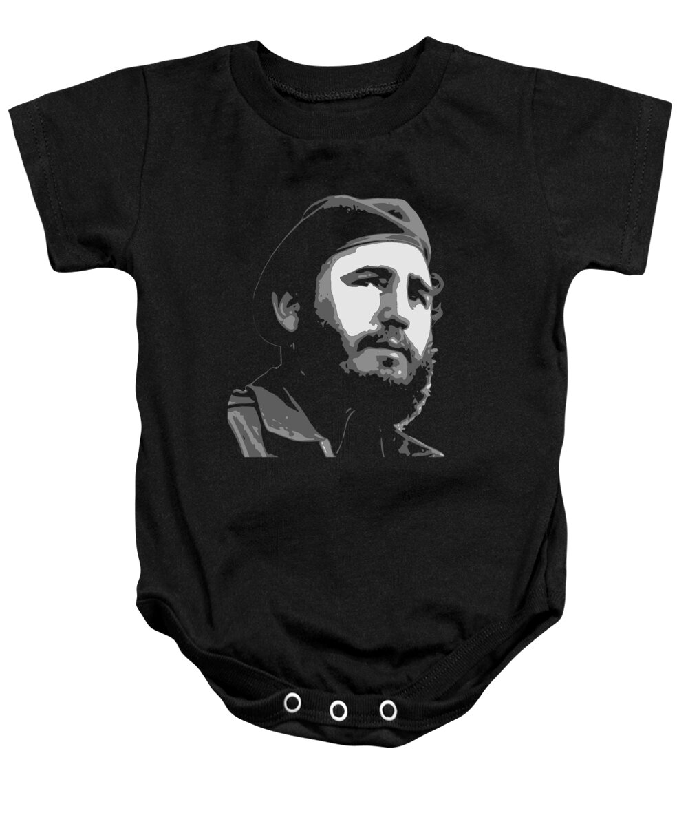 Fidel Baby Onesie featuring the digital art Fidel Castro Black and White by Megan Miller